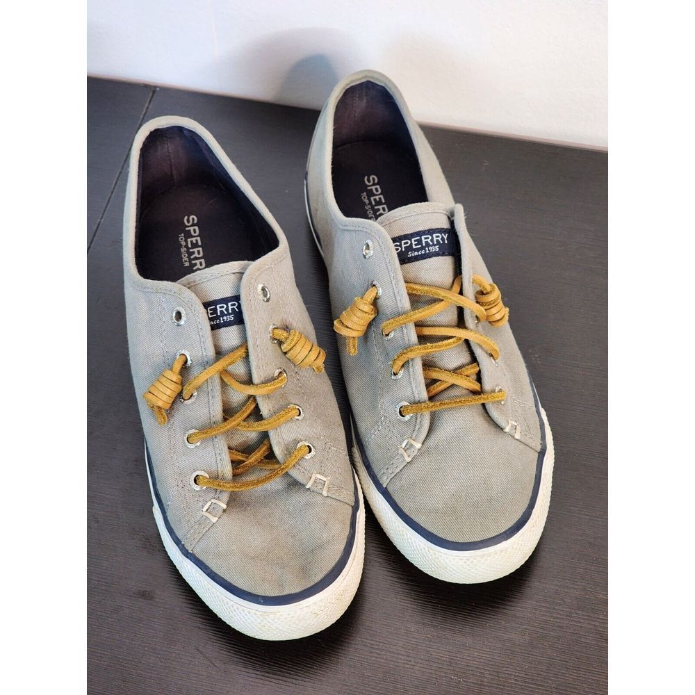 Sperry Top Sider Seacoast Charcoal Light Grey Canvas Boat Shoes STS90551 8M